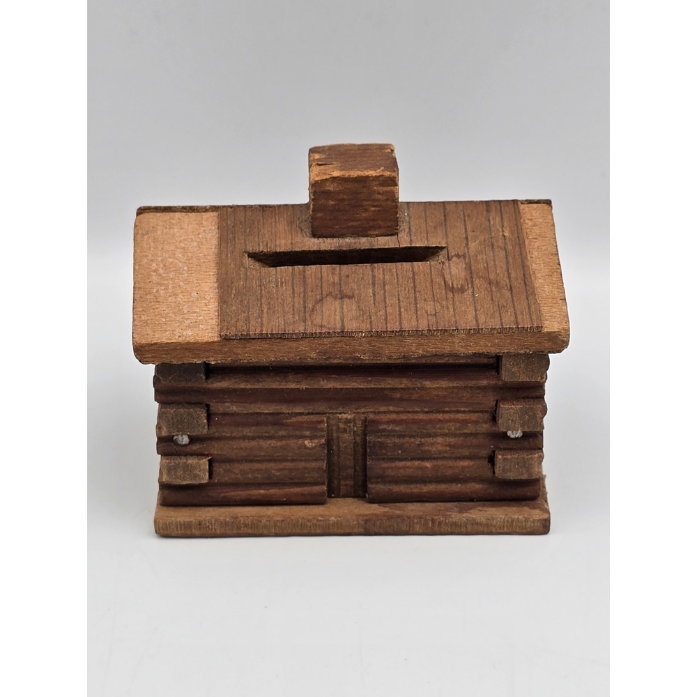 Unbranded miniture Log Cabin Bank OS‎ Brown Good Handmade Wood Rustic Folk Art